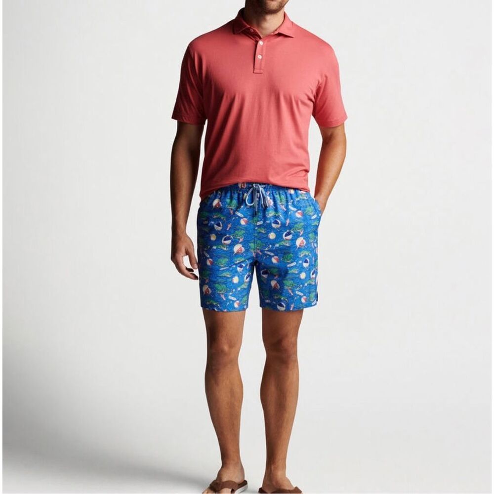 Peter Millar Crown Blue Alligator Golf Beach Print Swim 7” Trunks Mens Large - Picture 4 of 12